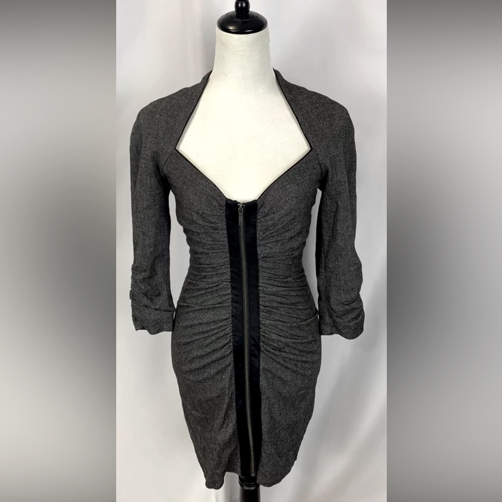 Bebe Tweed Wool Blend Ruched Bodycon Lined Mini Dress Size 6